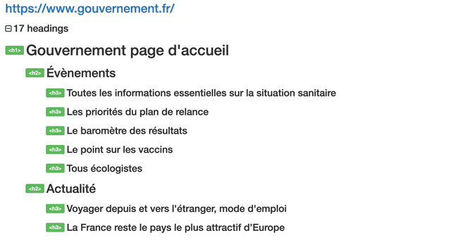 Structure de la page d'accueil www.gouvernement.fr