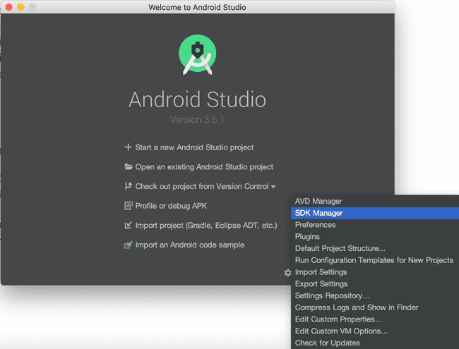 interface Android Studio pour confirmer le SDK Manager