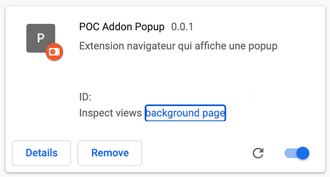 Inspecter l'addon sur Chrome